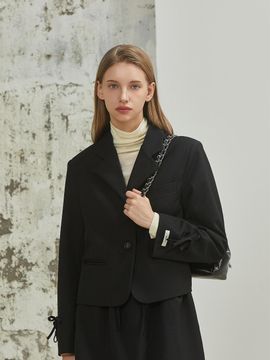 ANOETIC RIBBON POINT SHORT JACKET_BLACK