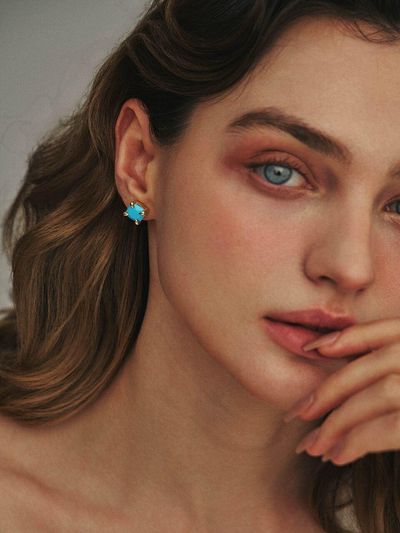 Anon Giant Prong Earrings [Turqouise/Gold]