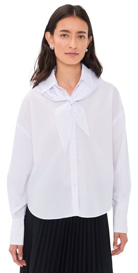 Another Girl Another Girl Boxy Shirt with Neck Scarf White
