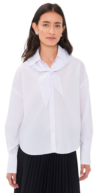 Another Girl Another Girl Boxy Shirt with Neck Scarf White