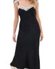 Another Girl Another Girl Lace Trim Satin Maxi Slip Dress Black - 1