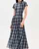 Another Girl Another Girl Mesh Check Godet Maxi Dress Navy/Cream - 2