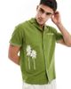 Another Influence Another Influence linen mix embroidery camp collar shirt in green - 1