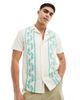 Another Influence Another Influence linen mix embroidery camp collar shirt in off white - 1
