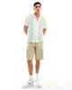 Another Influence Another Influence linen mix embroidery camp collar shirt in off white - 2