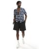 Another Influence Another Influence short sleeve printed revere collar shirt in navy - 1