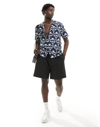 Another Influence Another Influence short sleeve printed revere collar shirt in navy