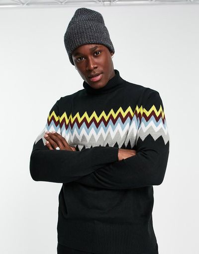 Another Influence Another Influence zigzag turtle neck sweater in black