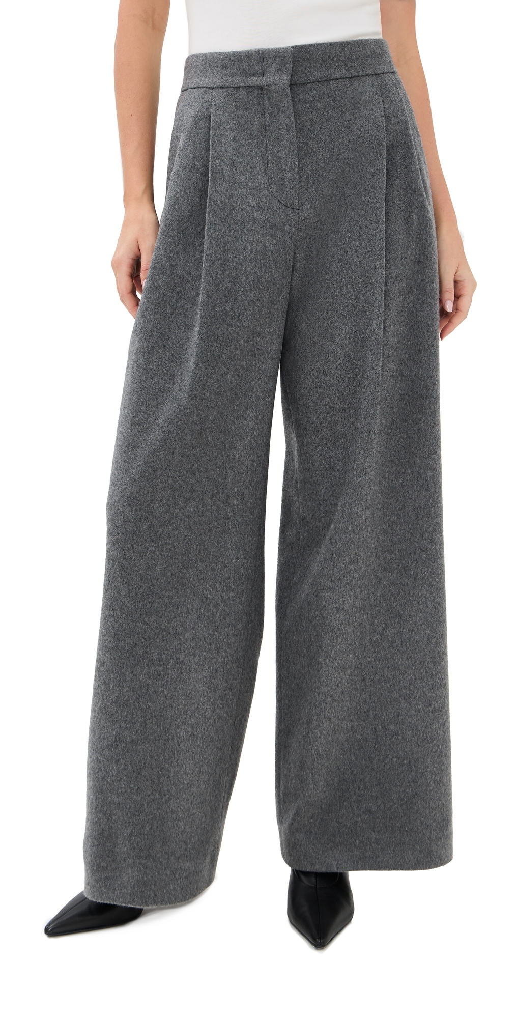 Another Tomorrow - Cashmere Pleated Trousers Medium Melange Grey