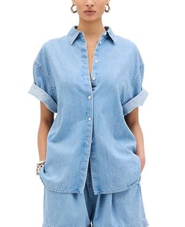 Another Tomorrow Another Tomorrow Chambray Short Sleeve Shirt