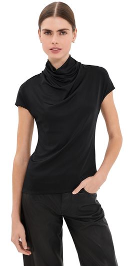 Another Tomorrow Another Tomorrow Fluid Cowl Neck Top Black