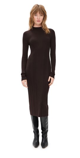 Another Tomorrow Another Tomorrow Ribbed Knit Dress Chocolate