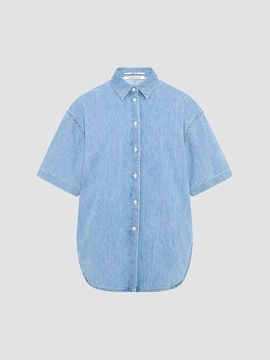 Another Tomorrow Women's Chambray Short Sleeve Shirt