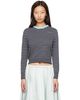Ans Dotsloevner Ans Dotsloevner Gray & Navy Knitted Striped Long Sleeve Sweater - 1