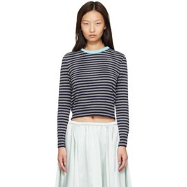 Ans Dotsloevner Ans Dotsloevner Gray & Navy Knitted Striped Long Sleeve Sweater