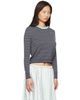 Ans Dotsloevner Ans Dotsloevner Gray & Navy Knitted Striped Long Sleeve Sweater - 2