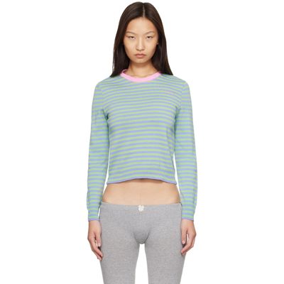Ans Dotsloevner Ans Dotsloevner Green & Purple Knitted Striped Long Sleeve Sweater