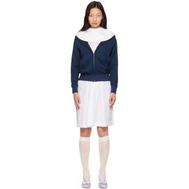 Ans Dotsloevner Ans Dotsloevner White & Navy Docking Plated Collar Midi Dress Set