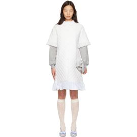 Ans Dotsloevner Ans Dotsloevner White Quilting Long Coat Midi Dress