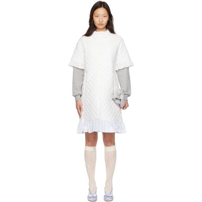 Ans Dotsloevner Ans Dotsloevner White Quilting Long Coat Midi Dress
