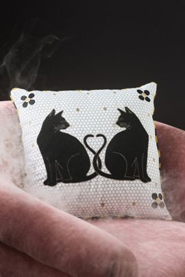 Anthropologie Agatha Embroidered Black Cat Indoor/Outdoor Pillow