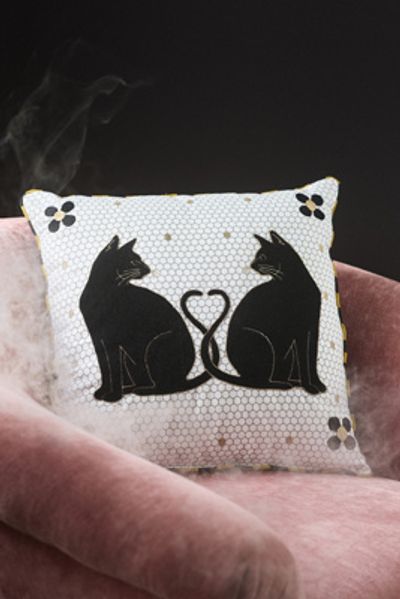 Anthropologie Agatha Embroidered Black Cat Indoor/Outdoor Pillow