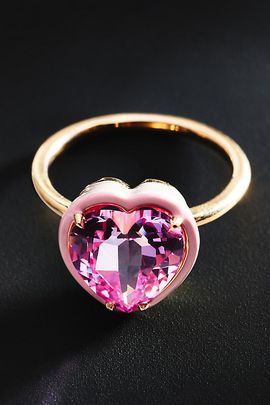 Anthropologie Alison Lou Fine Sapphire Heart Cocktail Ring