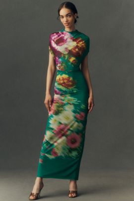 Anthropologie BHLDN Mock-Neck Short-Sleeve Maxi Dress