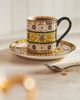 Anthropologie Bistro Tile Stoneware 24k Gold Accent Espresso Cup & Saucer: Garden Edition - 1