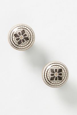 Anthropologie Bistro Tile Stoneware 24k Gold Accent Knobs, Set of 2