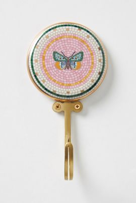 Anthropologie Bistro Tile Stoneware 24k Gold Garden Accent Hook