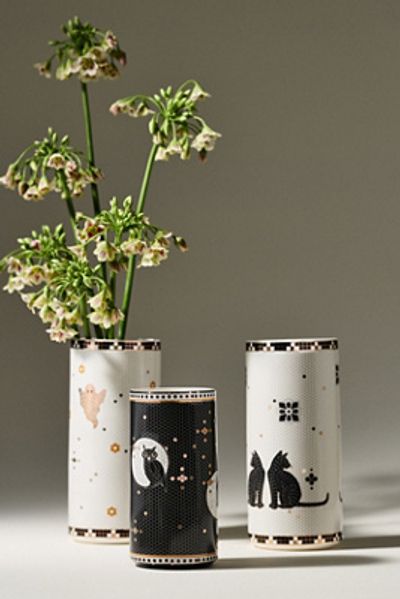 Anthropologie Bistro Tile Stoneware Vase: Halloween Edition