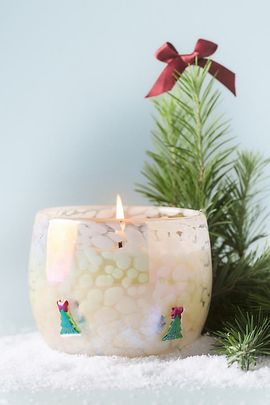 Anthropologie Christmas Tree Icon Woody Fresh Balsam & Cedarwood Glass Candle
