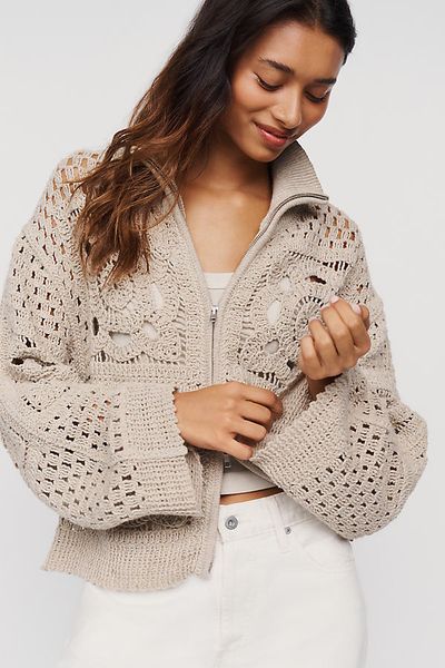 Anthropologie Claret Crosette Cotton Wool Blend Cardigan