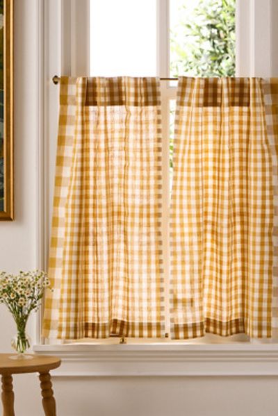 Anthropologie Cotton Linen Gingham Cafe Curtain, Set of 2