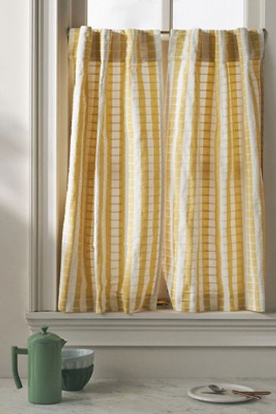 Anthropologie Cotton Woven Stripe Café Curtains, Set of 2