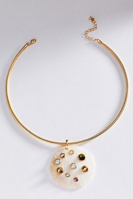 Anthropologie Embellished Shell Pendant Collar Necklace