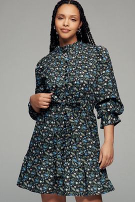 Anthropologie English Factory Long-Sleeve Floral Mini Shirtdress