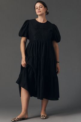 Anthropologie English Factory Short-Sleeve Sheer Midi Shirtdress