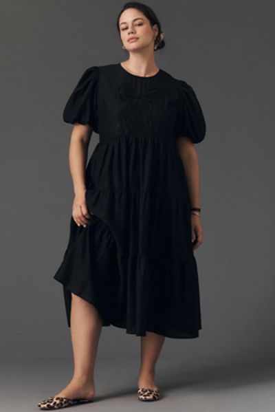 Anthropologie English Factory Short-Sleeve Sheer Midi Shirtdress