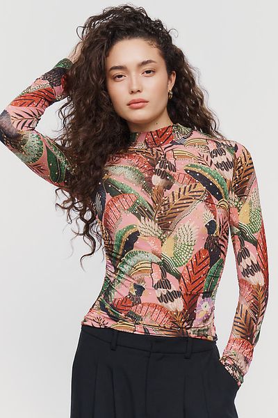 Anthropologie Farm Rio Artisanal Birds Mock Neck Top