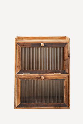 Anthropologie Fir Wood Cabinet with Fluted Glass Doors