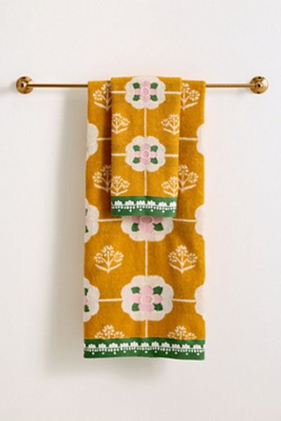 Anthropologie Flora Cotton Woven Floral Towel