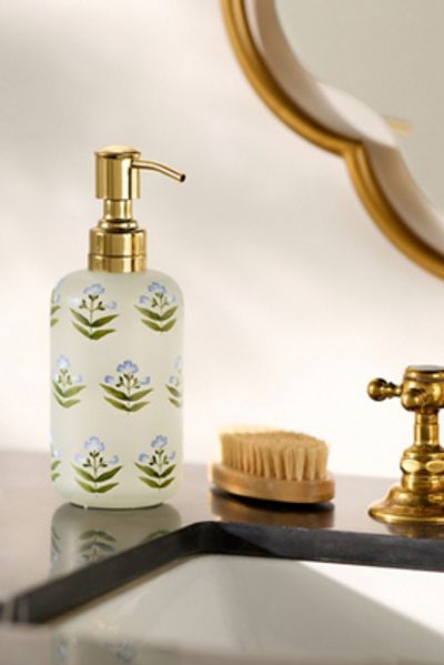 Anthropologie Flower Glass Bath Soap Pump