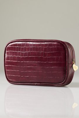 Anthropologie Frasier Sterling Croc Cosmetic Bag Cranberry