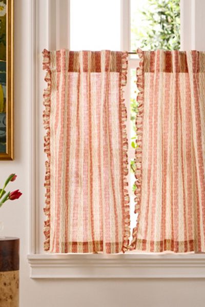 Anthropologie Ivy Cotton Striped Cafe Curtain, Set of 2