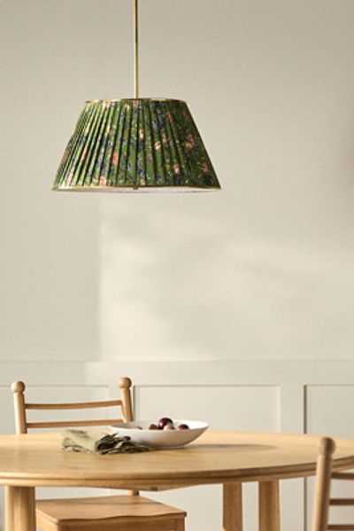 Anthropologie Lee Brass 24" Ruched Printed Semi-Flush Mount Pendant Light
