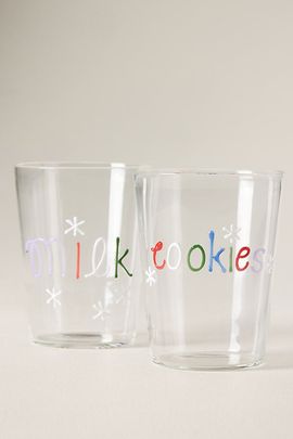 Anthropologie Love Notes Milk & Cookies Juice Glasses, Set of 2