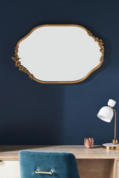 Anthropologie Luisa Hummingbird Gilded Flower Oval Wall Mirror