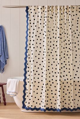 Anthropologie Maeve Cotton Polka Dot Scallop Shower Curtain